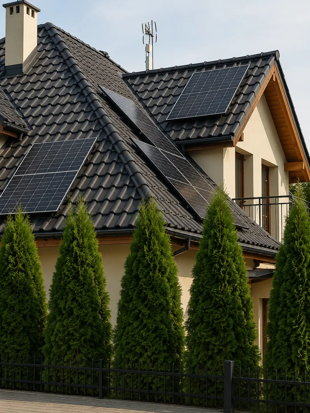 Instalacja fotowoltaiczna na dachu z ciemną dachówką